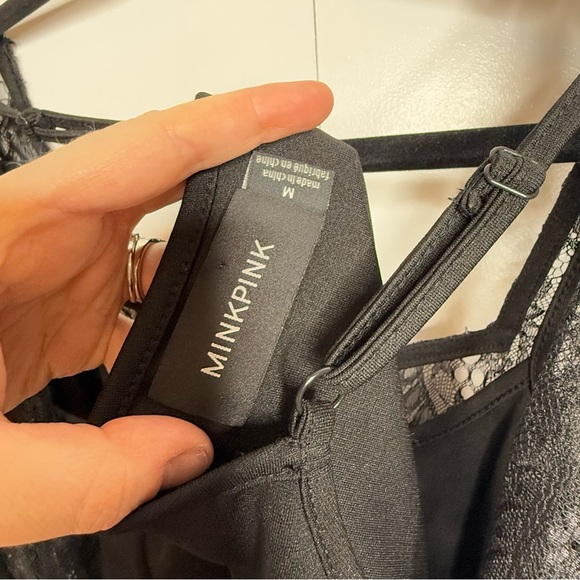 MINKPINK - Black lace overlay with slip mini short sleeve dress - Medium - Picture 7 of 10